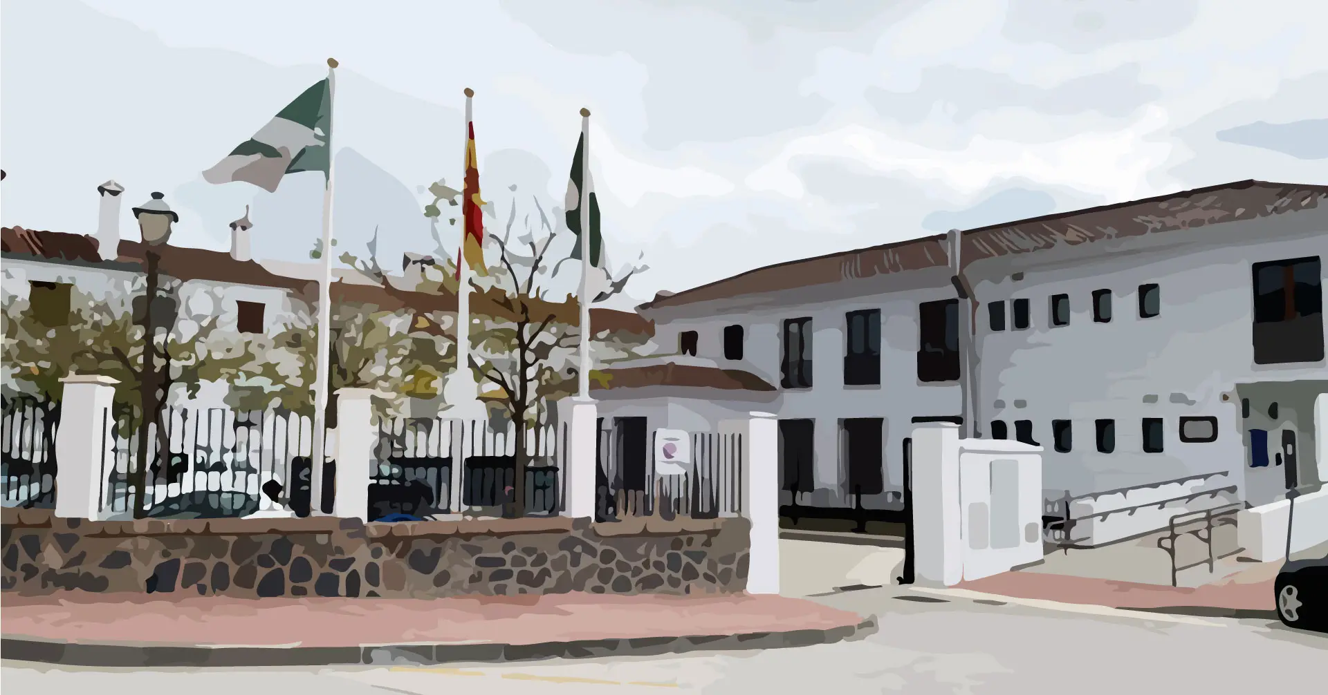 Edificio del Ayuntamiento de Yunquera con estilo de dibujo
